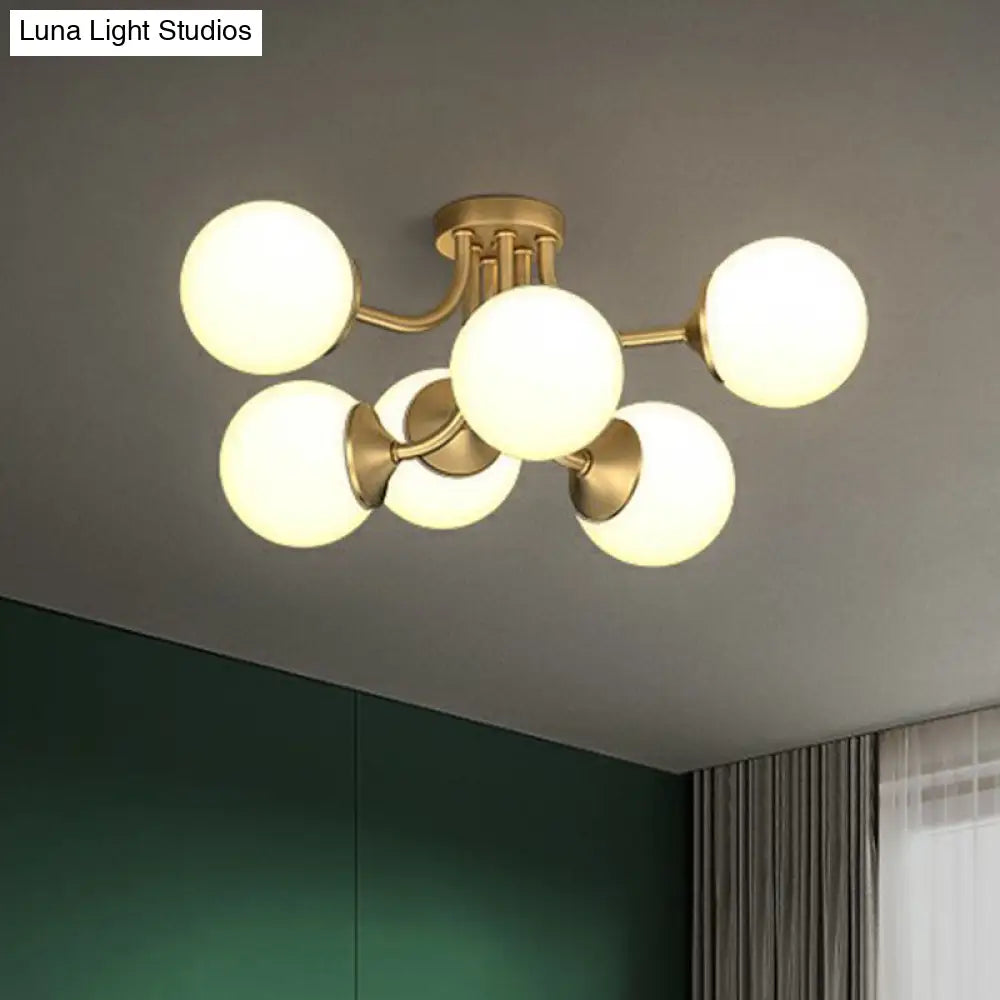 Postmodern Opal Glass Gold Plated Chandelier - Semi Flush Ceiling Light For Living Room