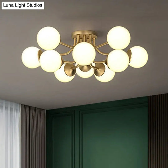 Postmodern Opal Glass Gold Plated Chandelier - Semi Flush Ceiling Light For Living Room