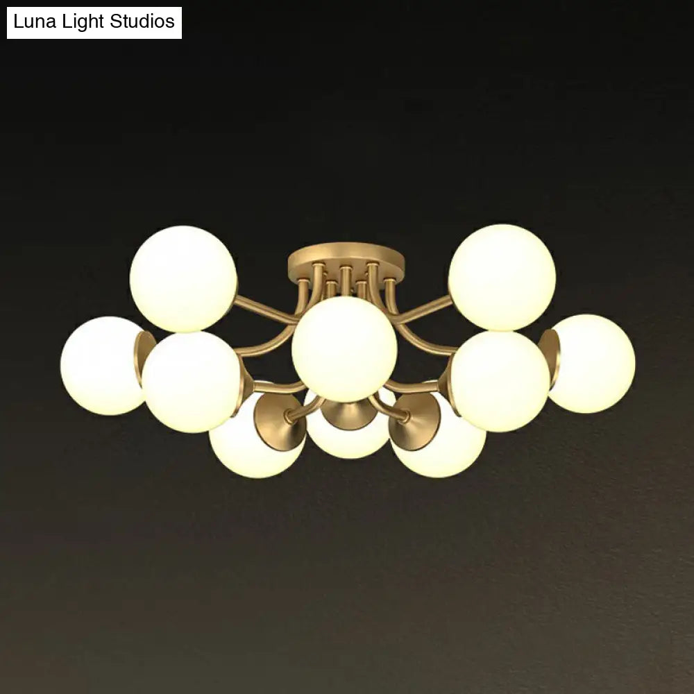 Postmodern Opal Glass Gold Plated Chandelier - Semi Flush Ceiling Light For Living Room 10 /
