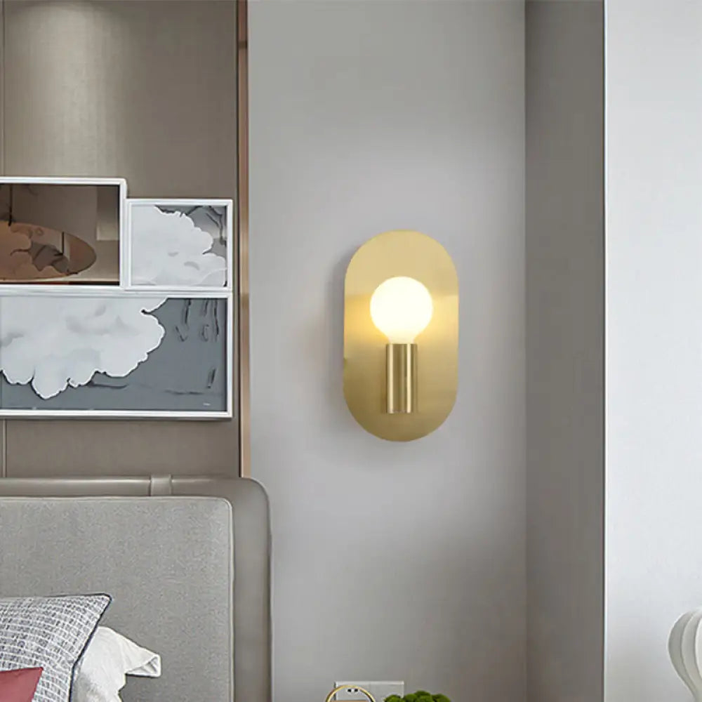 Postmodern Oval Metallic Wall Light: 1-Light Brass Lamp