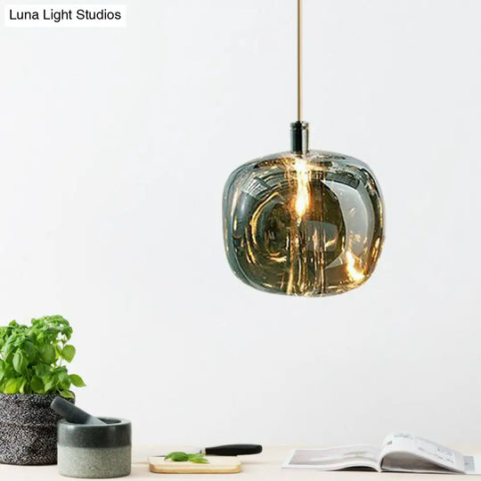 Postmodern Pumpkin Led Pendant Lamp: Creative Mirror Glass Hanging Light For Cafes