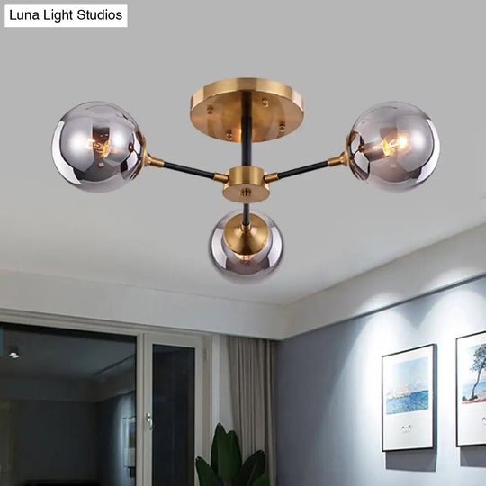 Modern Smoke Glass Semi Flush Mount Chandelier - Brass Black 3/6 Heads 3 / Gray