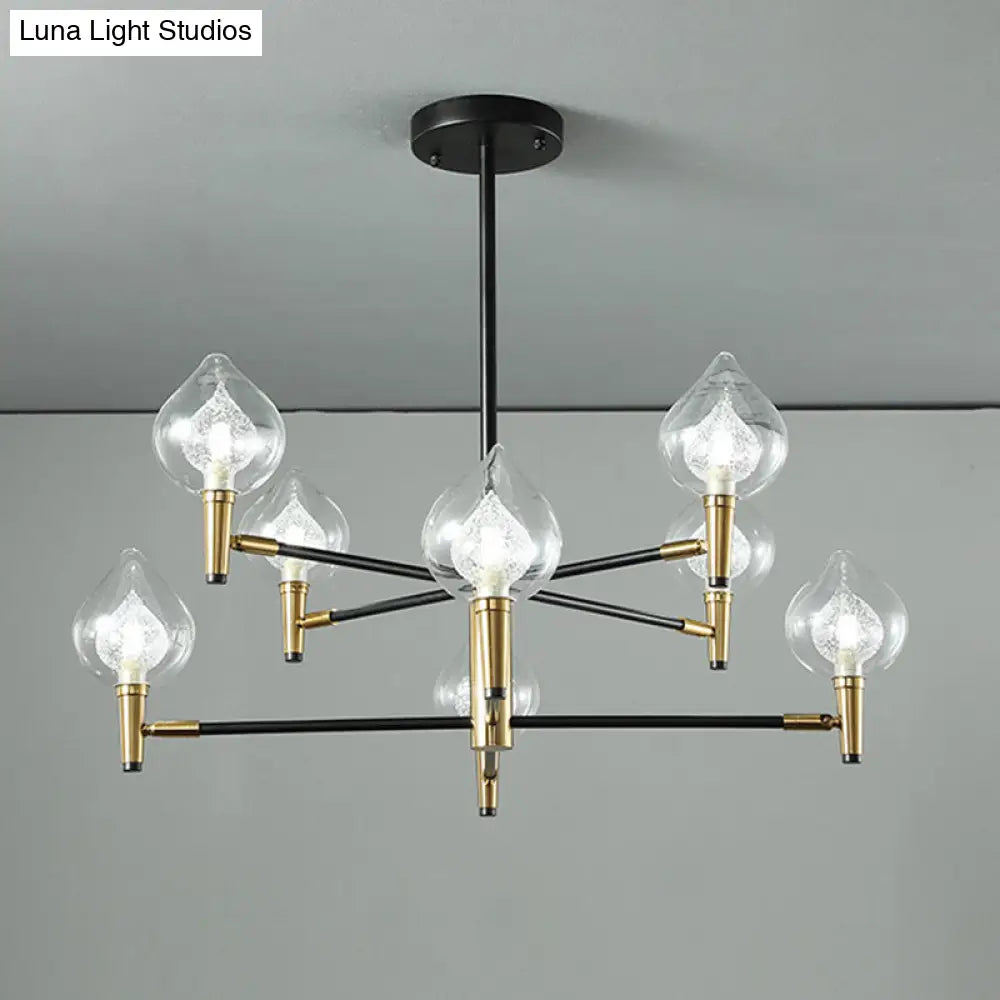 Postmodern Raindrop Chandelier: Clear And Seedy Glass Bedroom Drop Lamp With Branching Arm