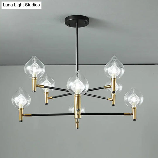 Postmodern Raindrop Chandelier: Clear And Seedy Glass Bedroom Drop Lamp With Branching Arm