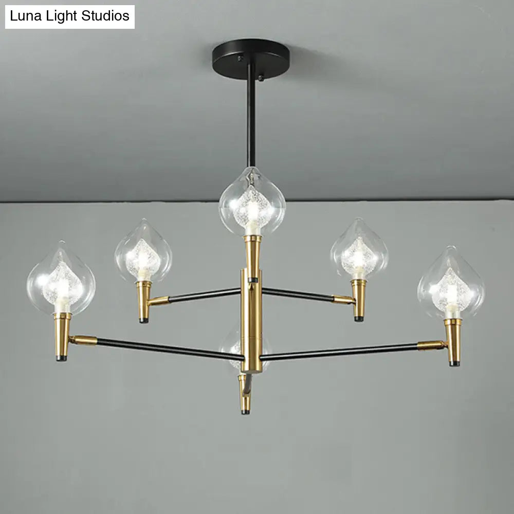 Postmodern Raindrop Chandelier: Clear And Seedy Glass Bedroom Drop Lamp With Branching Arm