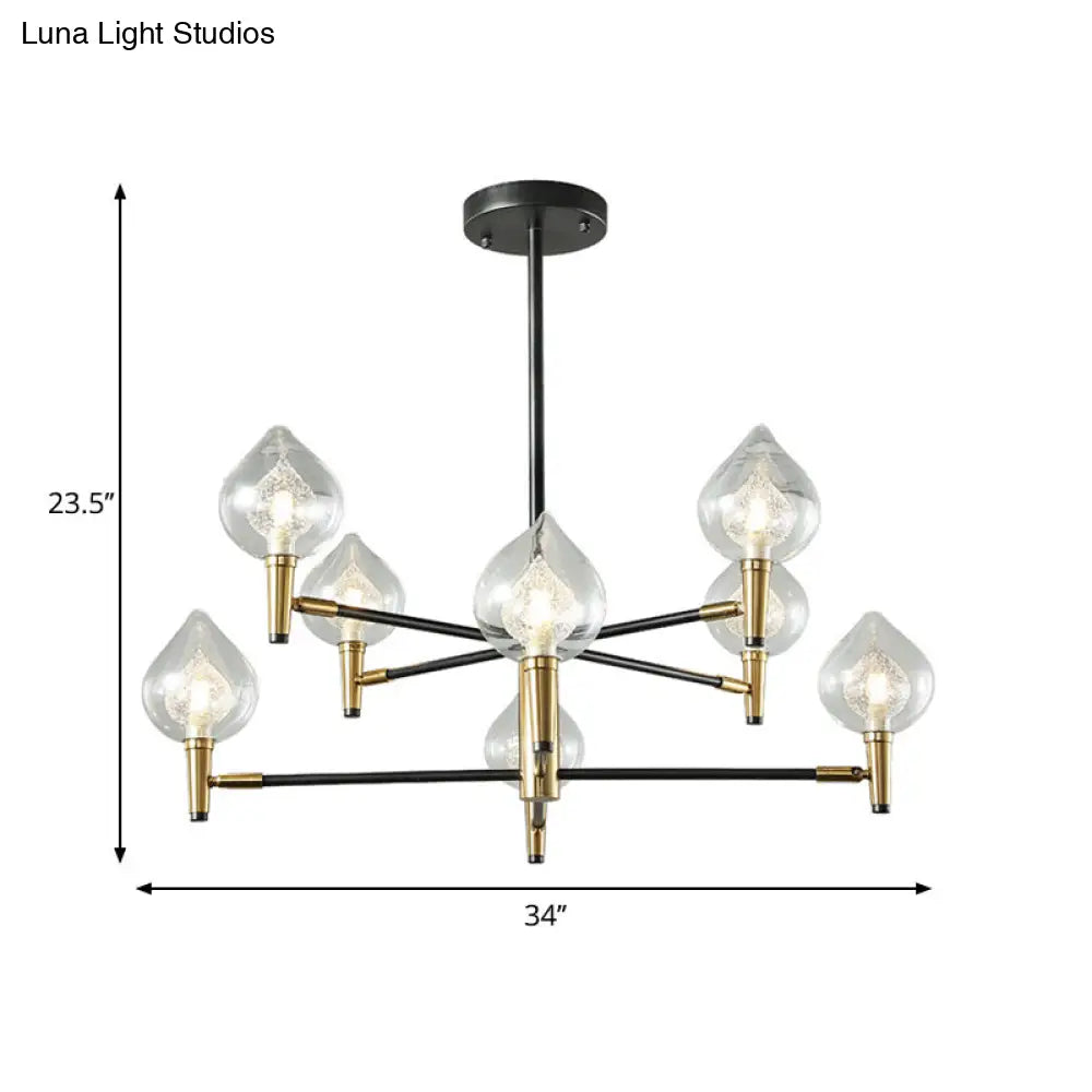 Postmodern Raindrop Chandelier With Clear And Seedy Glass 6/8-Light Bedroom Drop Lamp In Black Gold