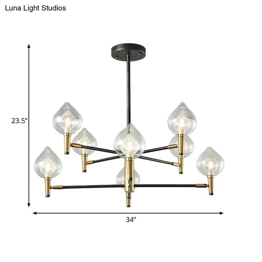 Postmodern Raindrop Chandelier With Clear And Seedy Glass 6/8-Light Bedroom Drop Lamp In Black Gold