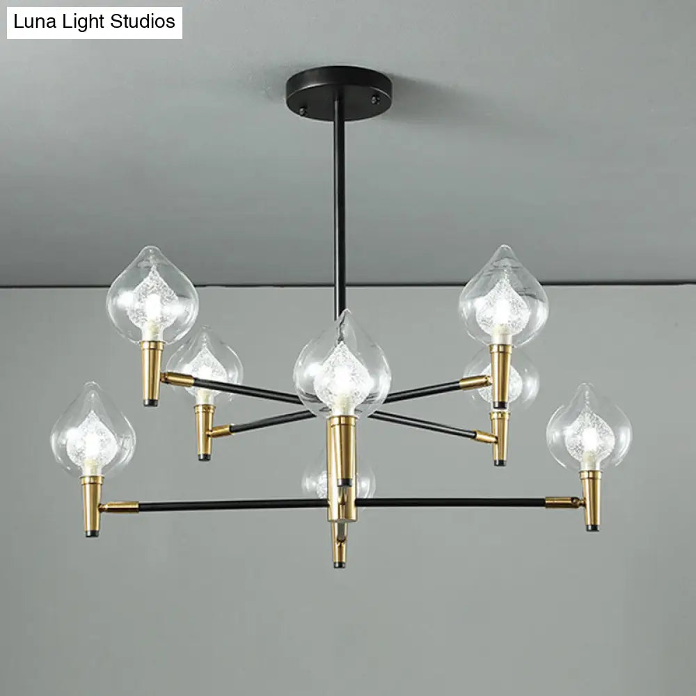 Postmodern Raindrop Chandelier With Clear And Seedy Glass 6/8-Light Bedroom Drop Lamp In Black Gold