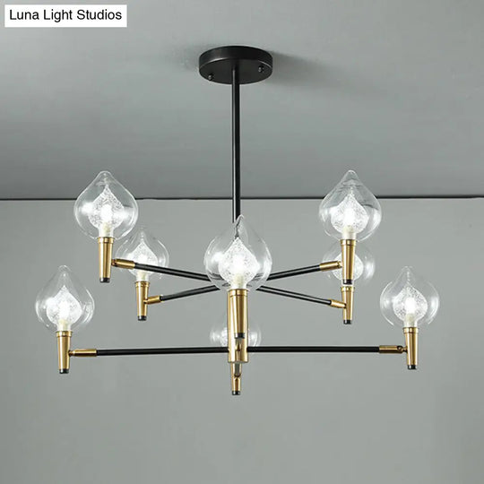 Postmodern Raindrop Chandelier With Clear And Seedy Glass 6/8-Light Bedroom Drop Lamp In Black Gold