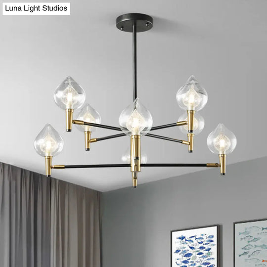 Postmodern Raindrop Chandelier With Clear And Seedy Glass 6/8-Light Bedroom Drop Lamp In Black Gold