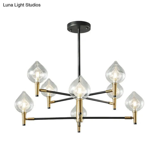 Postmodern Raindrop Chandelier With Clear And Seedy Glass 6/8-Light Bedroom Drop Lamp In Black Gold