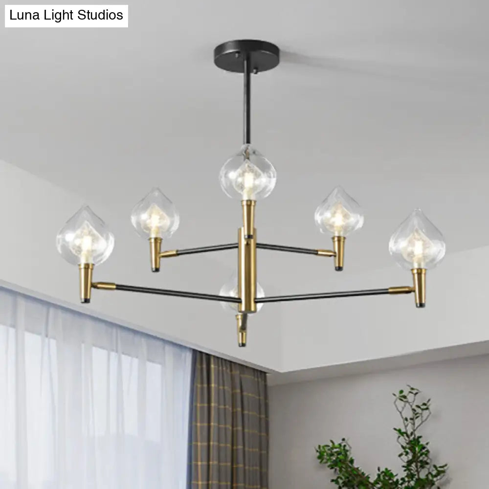 Postmodern Raindrop Chandelier With Clear And Seedy Glass 6/8-Light Bedroom Drop Lamp In Black Gold