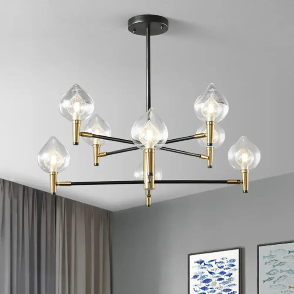 Postmodern Raindrop Chandelier: Clear And Seedy Glass Bedroom Drop Lamp With Branching Arm