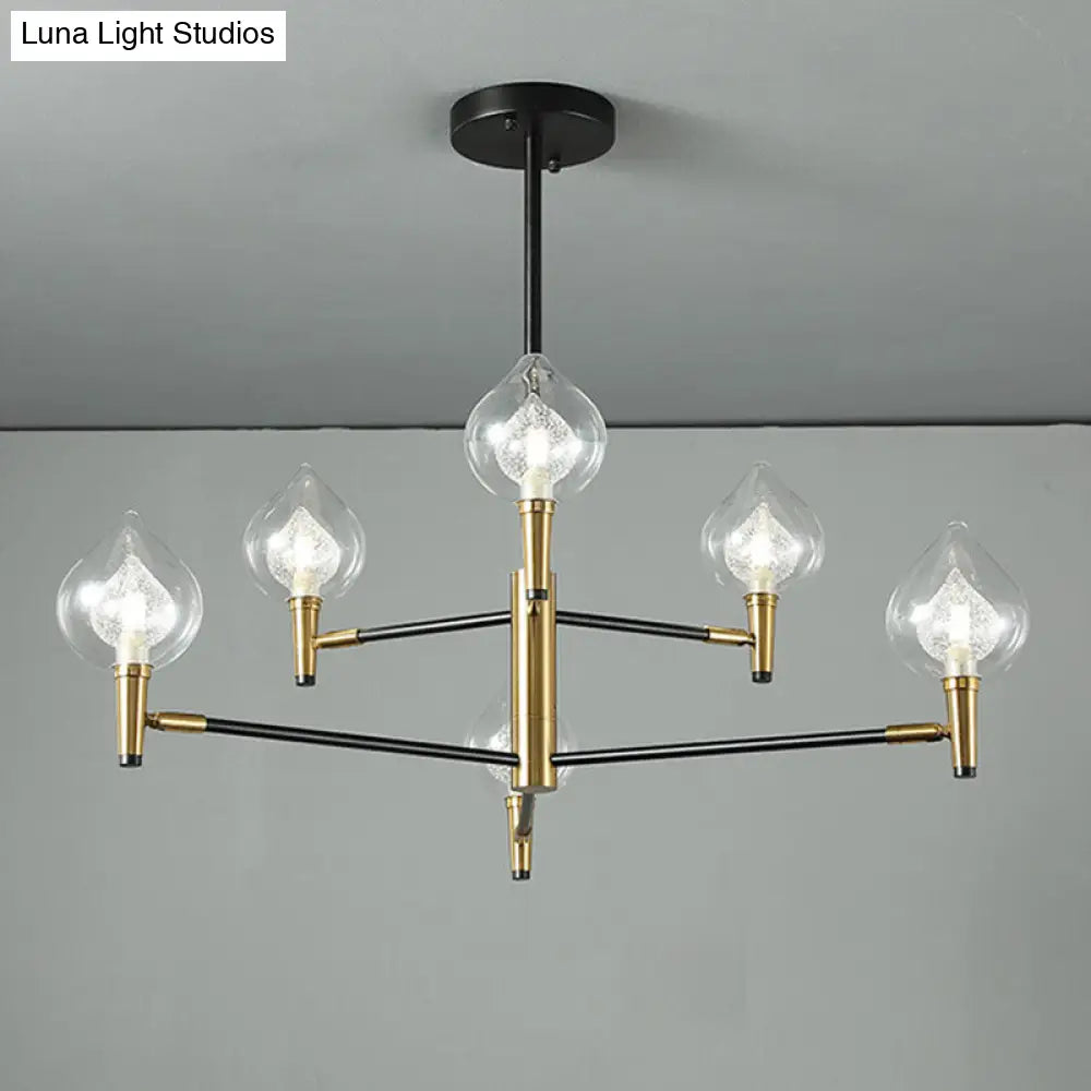 Postmodern Raindrop Chandelier With Clear And Seedy Glass 6/8-Light Bedroom Drop Lamp In Black Gold