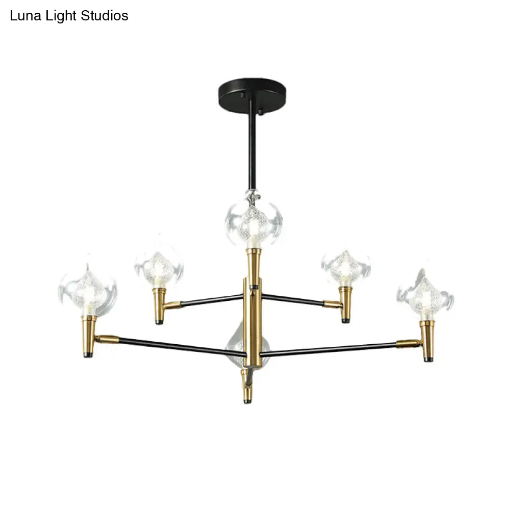 Postmodern Raindrop Chandelier With Clear And Seedy Glass 6/8-Light Bedroom Drop Lamp In Black Gold