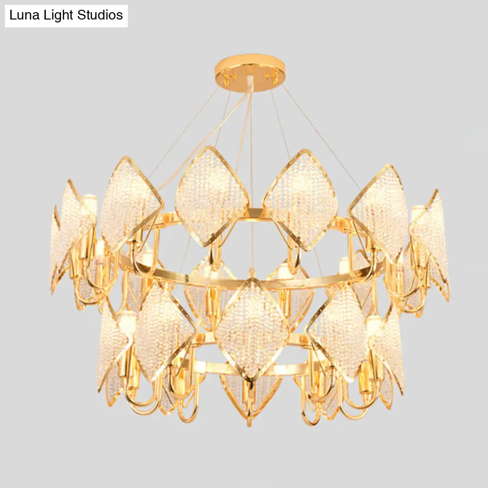 Postmodern Metal Chandelier With Rhombus Crystal Shade For Living Room Ceiling Lighting Gold / 2