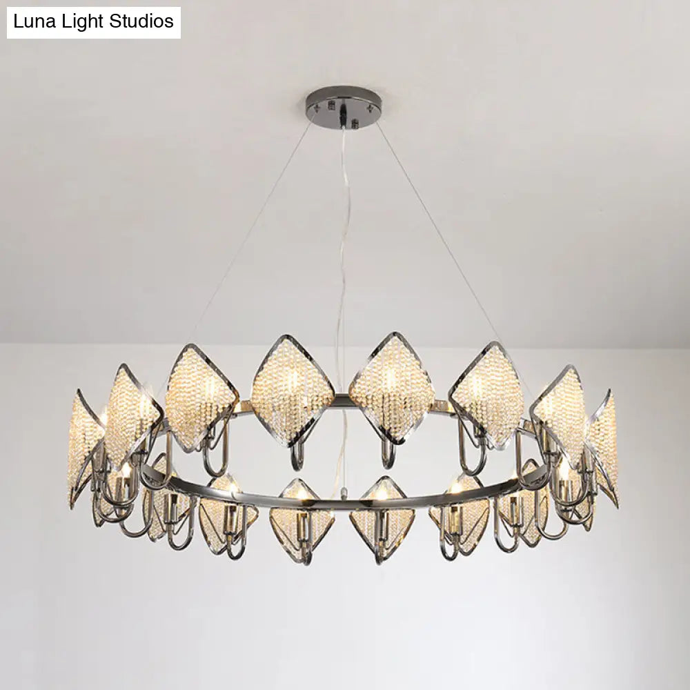 Postmodern Metal Chandelier With Rhombus Crystal Shade For Living Room Ceiling Lighting Chrome / 1