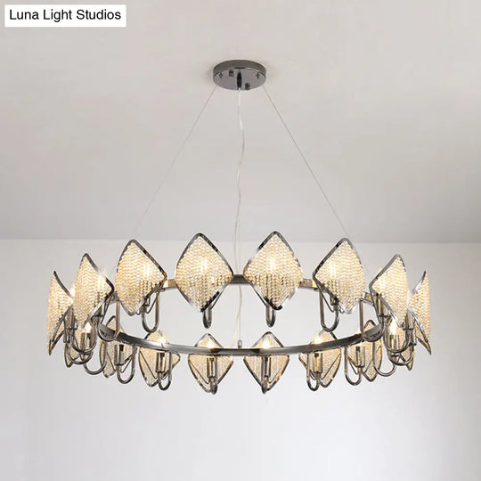 Postmodern Metal Chandelier With Rhombus Crystal Shade For Living Room Ceiling Lighting Chrome / 1