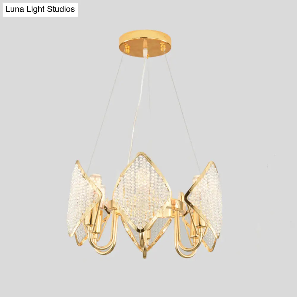 Postmodern Ring Ceiling Chandelier With Rhombus Crystal Shade - Elegant Metal Living Room Light