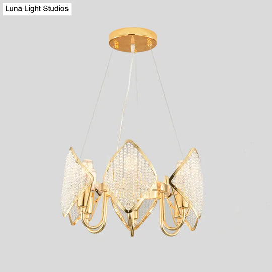 Postmodern Ring Ceiling Chandelier With Rhombus Crystal Shade - Elegant Metal Living Room Light