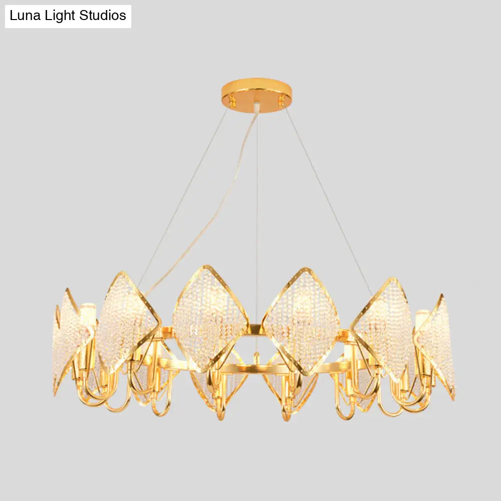 Postmodern Metal Chandelier With Rhombus Crystal Shade For Living Room Ceiling Lighting Gold / 1