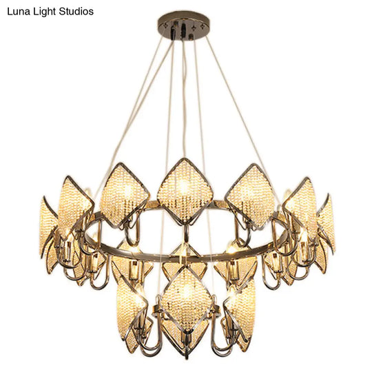 Postmodern Metal Chandelier With Rhombus Crystal Shade For Living Room Ceiling Lighting