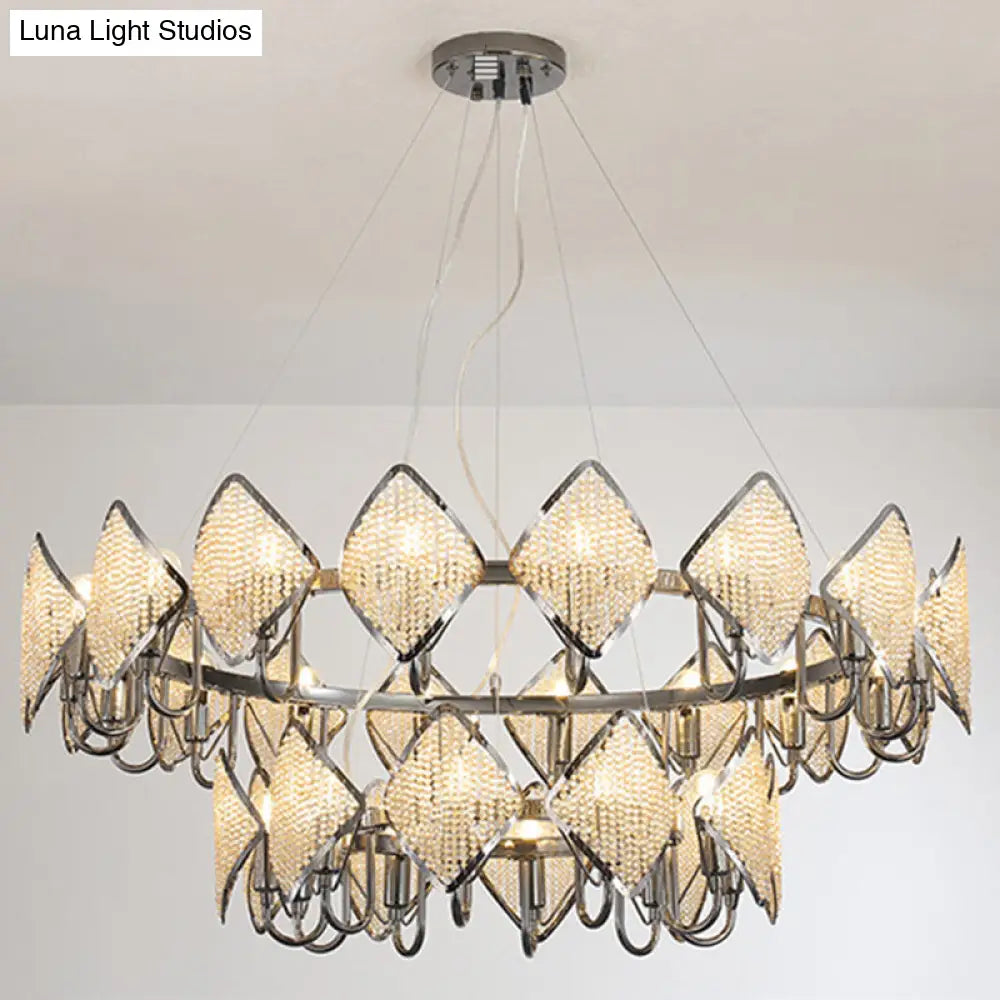 Postmodern Metal Chandelier With Rhombus Crystal Shade For Living Room Ceiling Lighting Chrome / 2