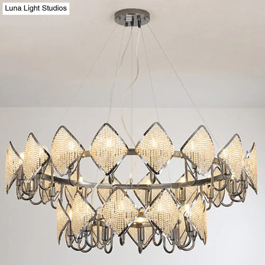 Postmodern Metal Chandelier With Rhombus Crystal Shade For Living Room Ceiling Lighting Chrome / 2