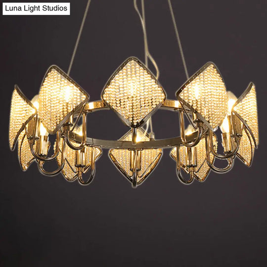 Postmodern Metal Chandelier With Rhombus Crystal Shade For Living Room Ceiling Lighting