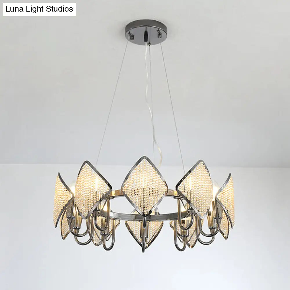 Postmodern Metal Chandelier With Rhombus Crystal Shade For Living Room Ceiling Lighting Chrome / 1