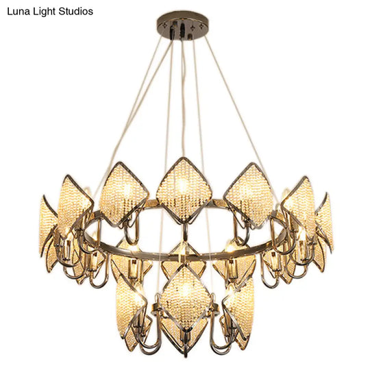 Postmodern Ring Ceiling Chandelier With Rhombus Crystal Shade - Elegant Metal Living Room Light