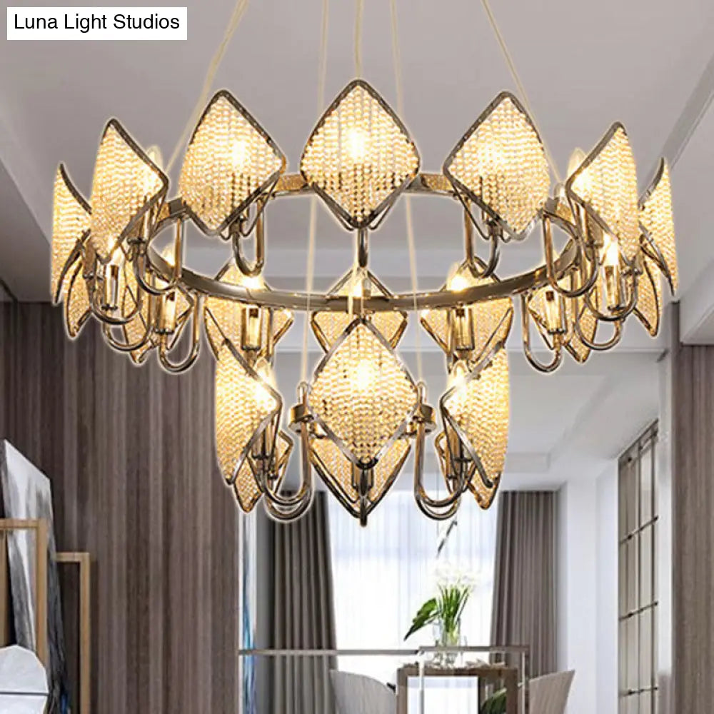 Postmodern Metal Chandelier With Rhombus Crystal Shade For Living Room Ceiling Lighting Chrome / 2