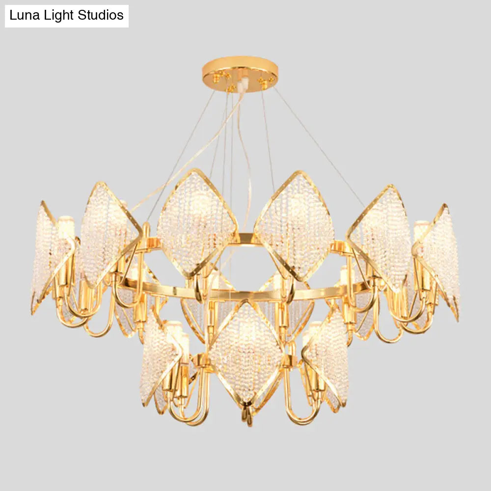 Postmodern Metal Chandelier With Rhombus Crystal Shade For Living Room Ceiling Lighting Gold / 2