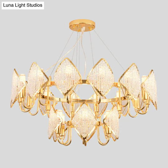 Postmodern Metal Chandelier With Rhombus Crystal Shade For Living Room Ceiling Lighting Gold / 2