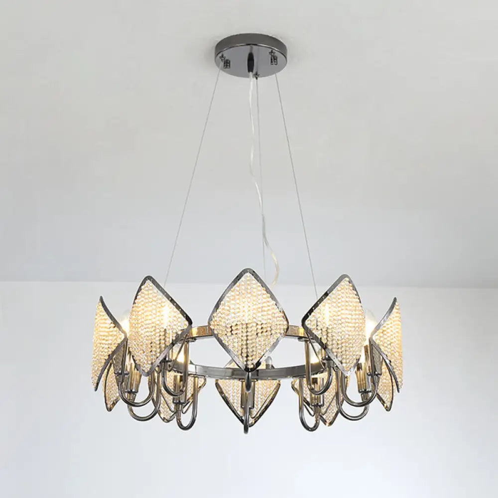 Postmodern Ring Ceiling Chandelier With Rhombus Crystal Shade - Elegant Metal Living Room Light