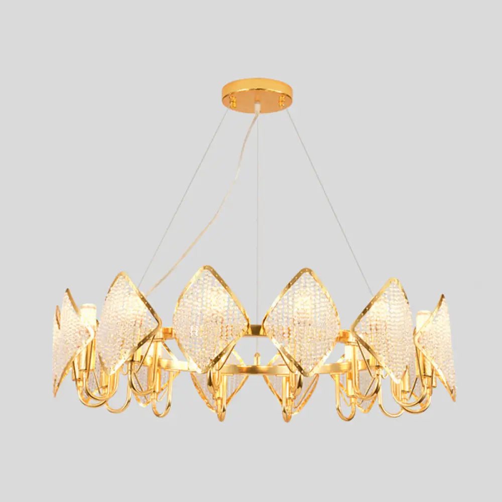 Postmodern Ring Ceiling Chandelier With Rhombus Crystal Shade - Elegant Metal Living Room Light