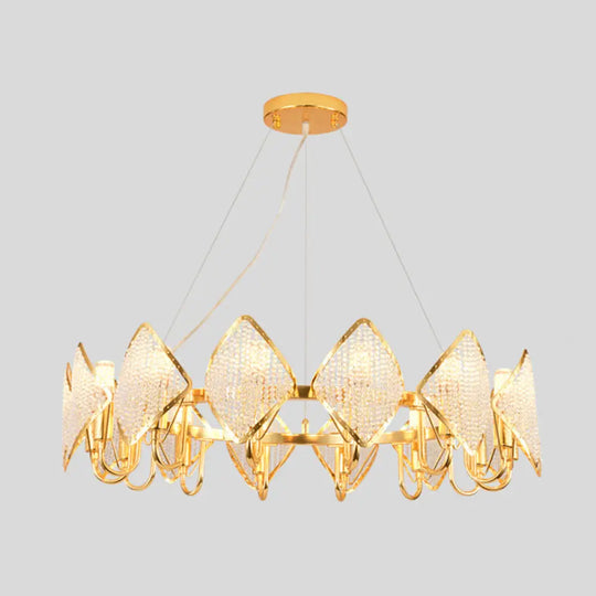 Postmodern Ring Ceiling Chandelier With Rhombus Crystal Shade - Elegant Metal Living Room Light