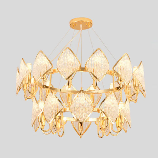 Postmodern Ring Ceiling Chandelier With Rhombus Crystal Shade - Elegant Metal Living Room Light