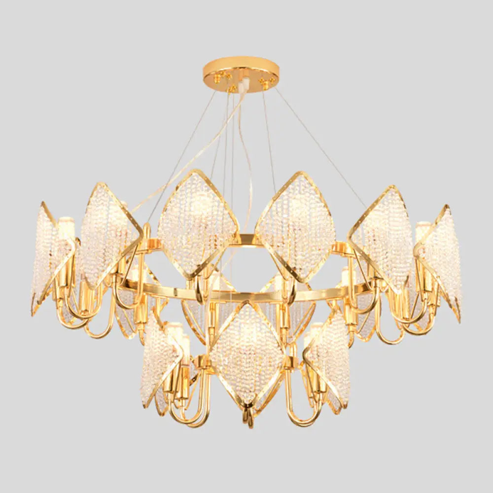 Postmodern Ring Ceiling Chandelier With Rhombus Crystal Shade - Elegant Metal Living Room Light