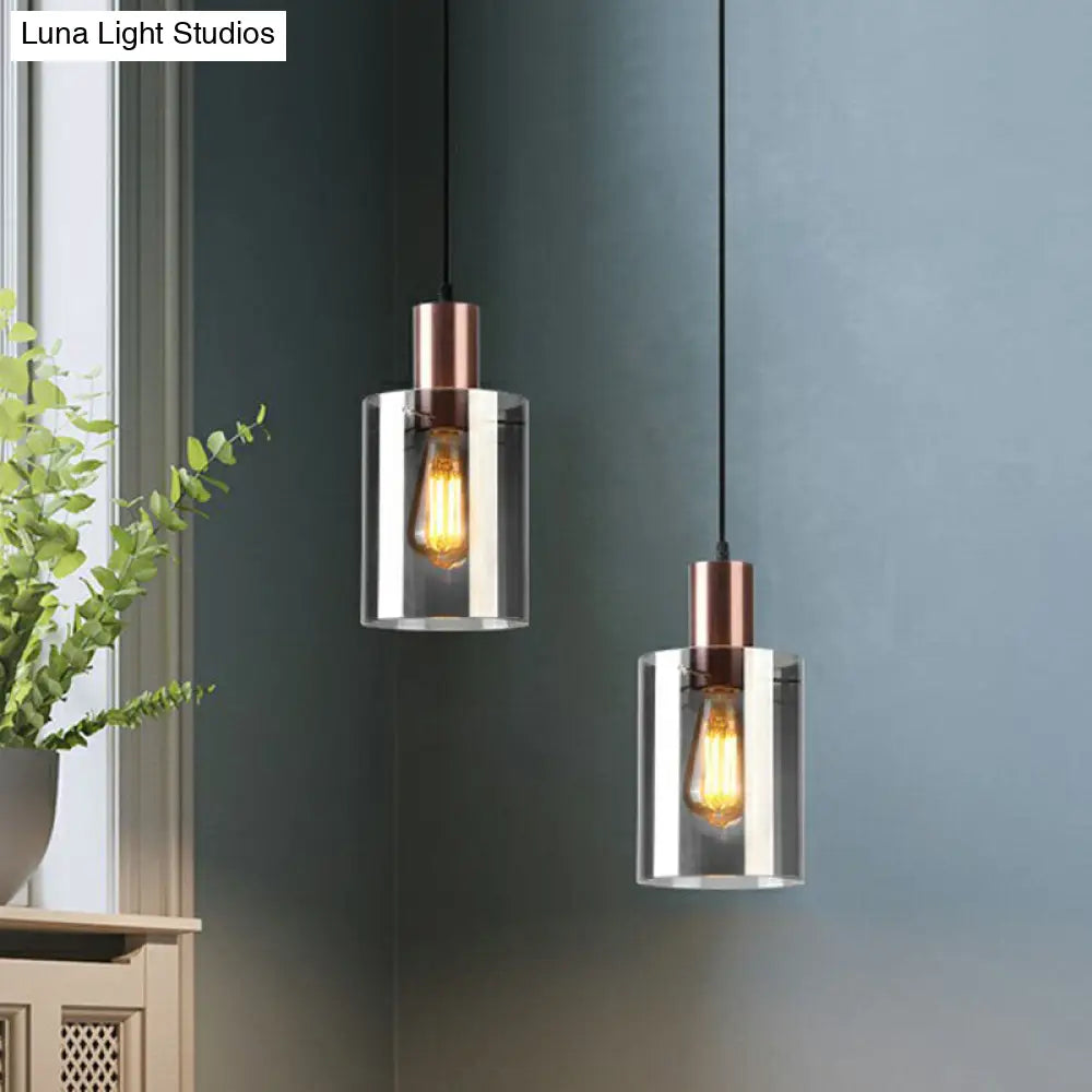 Smoke Grey Glass Pendant Light - Rose Gold Bottle Shaped Postmodern Hanging Fixture