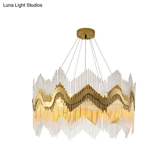 Postmodern Ruffle Edge Crystal Chandelier With Brass Finish - 8-Head Suspension Light For Living