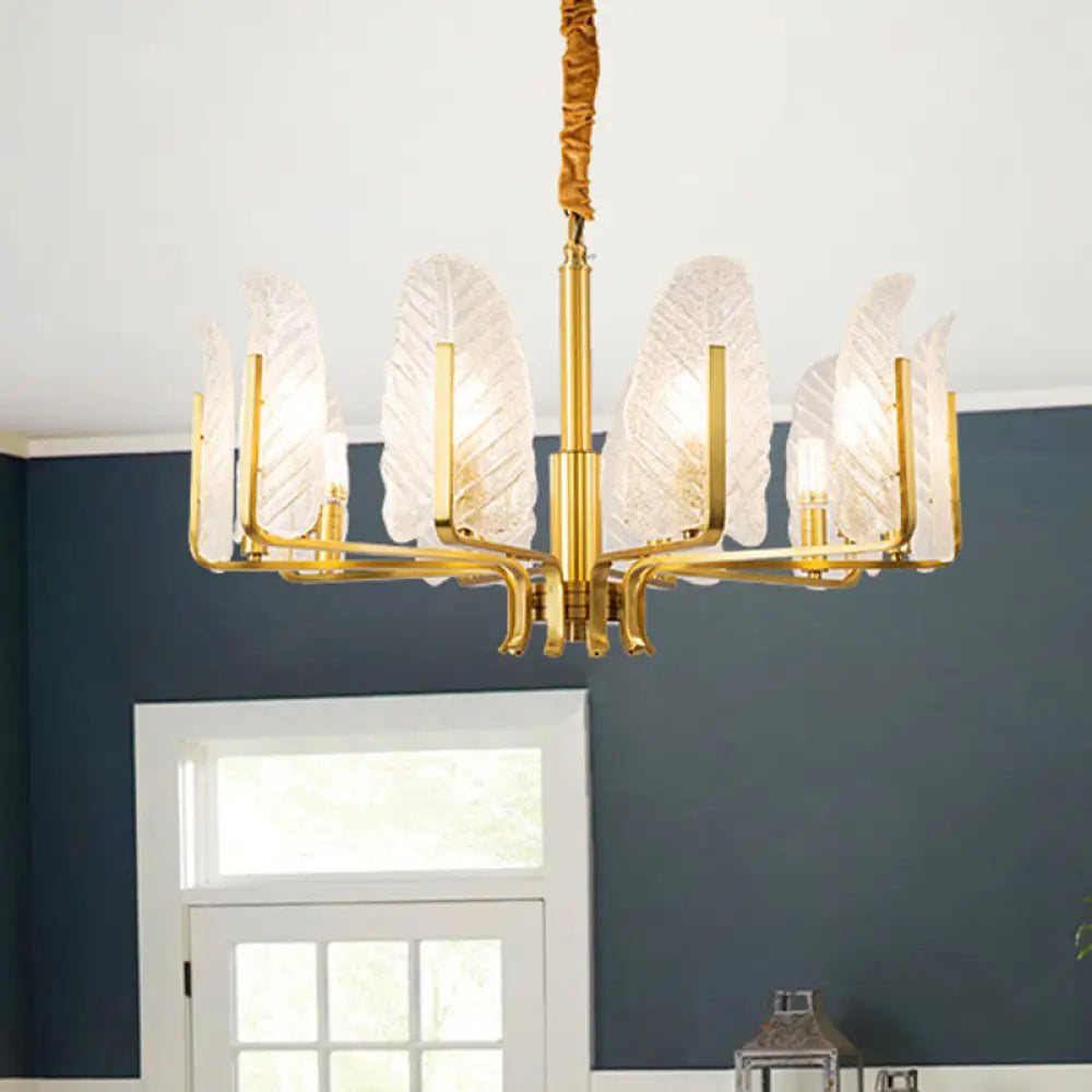 Postmodern Seedy Glass Gold Leaf-Shaped Chandelier Light For Living Room Ceiling 10 /