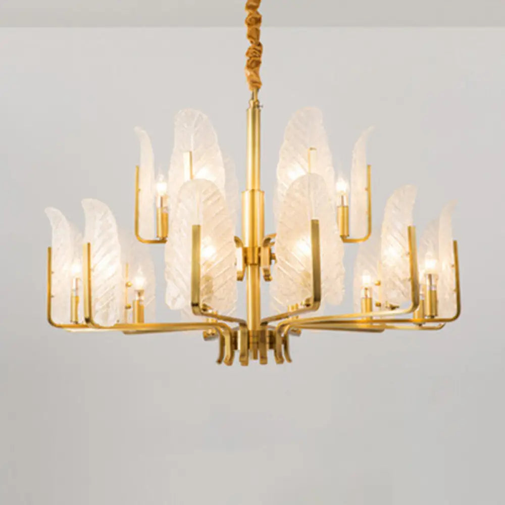 Postmodern Seedy Glass Gold Leaf-Shaped Chandelier Light For Living Room Ceiling 18 /