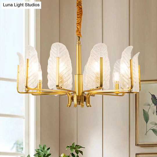 Postmodern Gold Leaf Ceiling Lighting Chandelier For Living Room With Seedy Glass