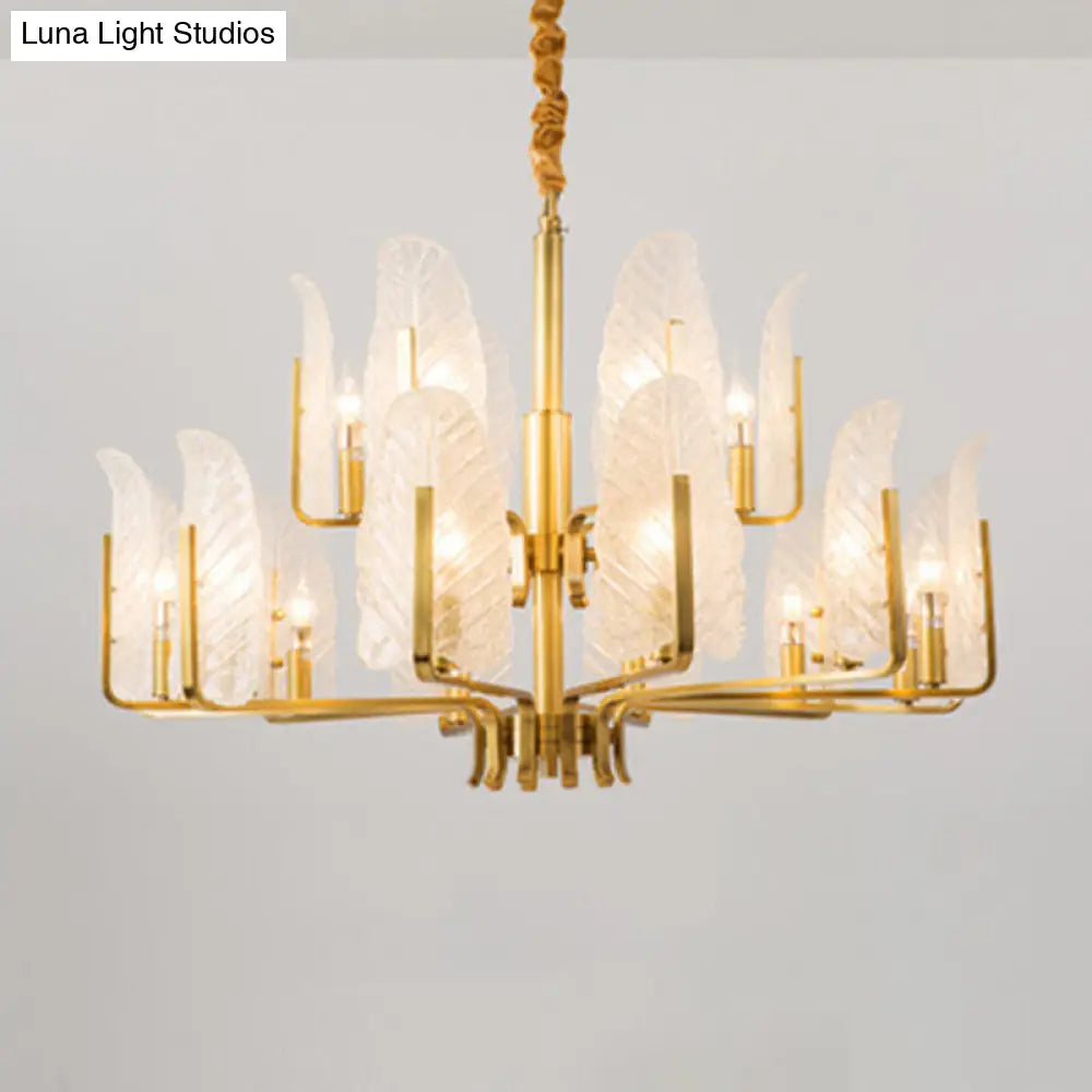 Postmodern Gold Leaf Ceiling Lighting Chandelier For Living Room With Seedy Glass 18 /