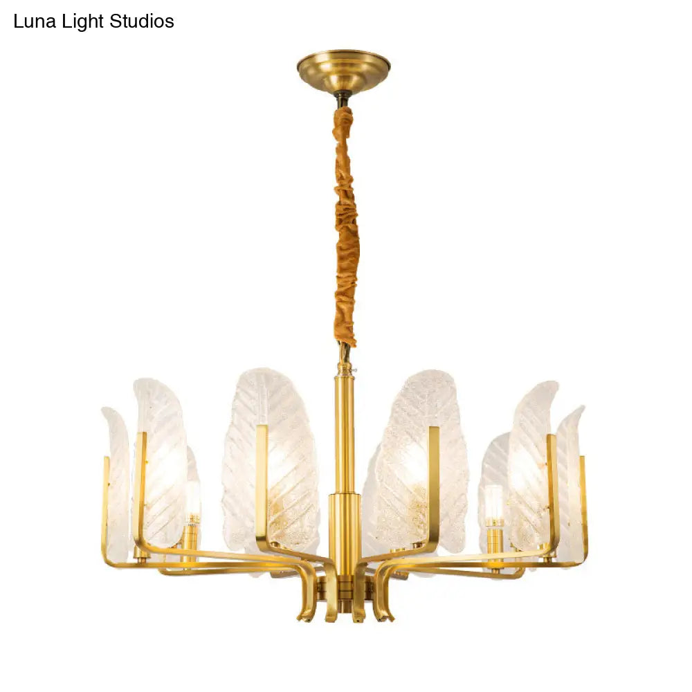 Postmodern Seedy Glass Gold Leaf-Shaped Chandelier Light For Living Room Ceiling