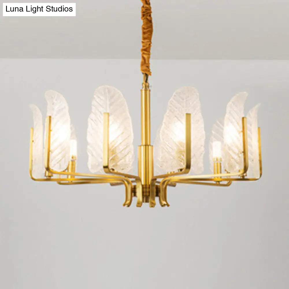 Postmodern Gold Leaf Ceiling Lighting Chandelier For Living Room With Seedy Glass