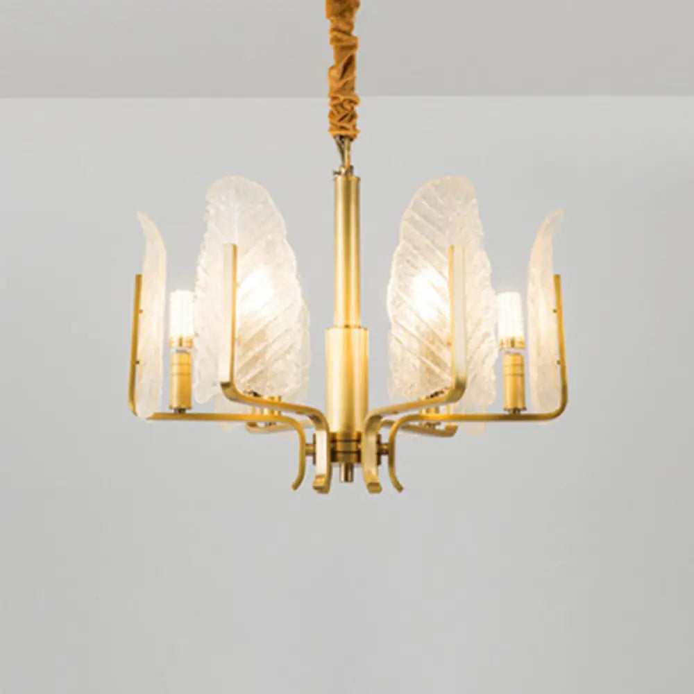 Postmodern Seedy Glass Gold Leaf-Shaped Chandelier Light For Living Room Ceiling 6 /