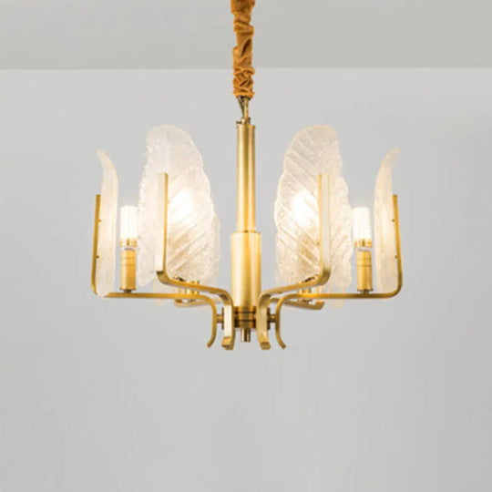 Postmodern Seedy Glass Gold Leaf-Shaped Chandelier Light For Living Room Ceiling 6 /