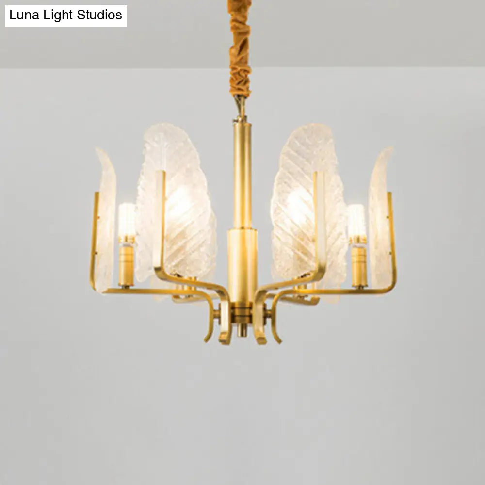 Postmodern Gold Leaf Ceiling Lighting Chandelier For Living Room With Seedy Glass 6 /